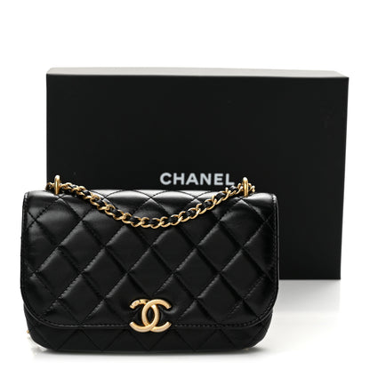 Chanel Shiny Lambskin Quilted Flap Phone Holder With Chain Black 13 of 13