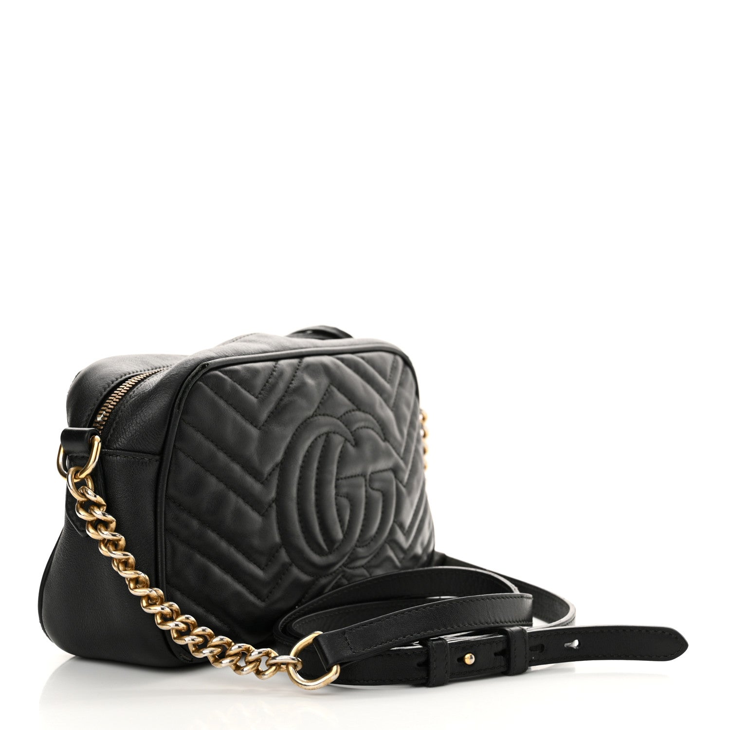 Gucci Calfskin Matelasse Small GG Marmont Chain Shoulder Bag Black 3 of 17