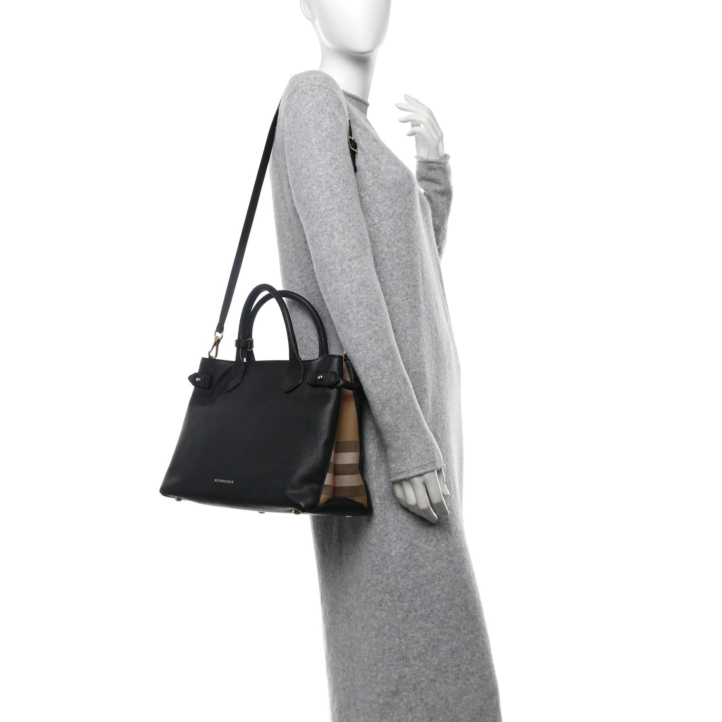 Derby Calfskin House Check Medium Banner Tote Black