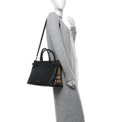 Burberry Derby Calfskin House Check Medium Banner Tote Black 2 of 11