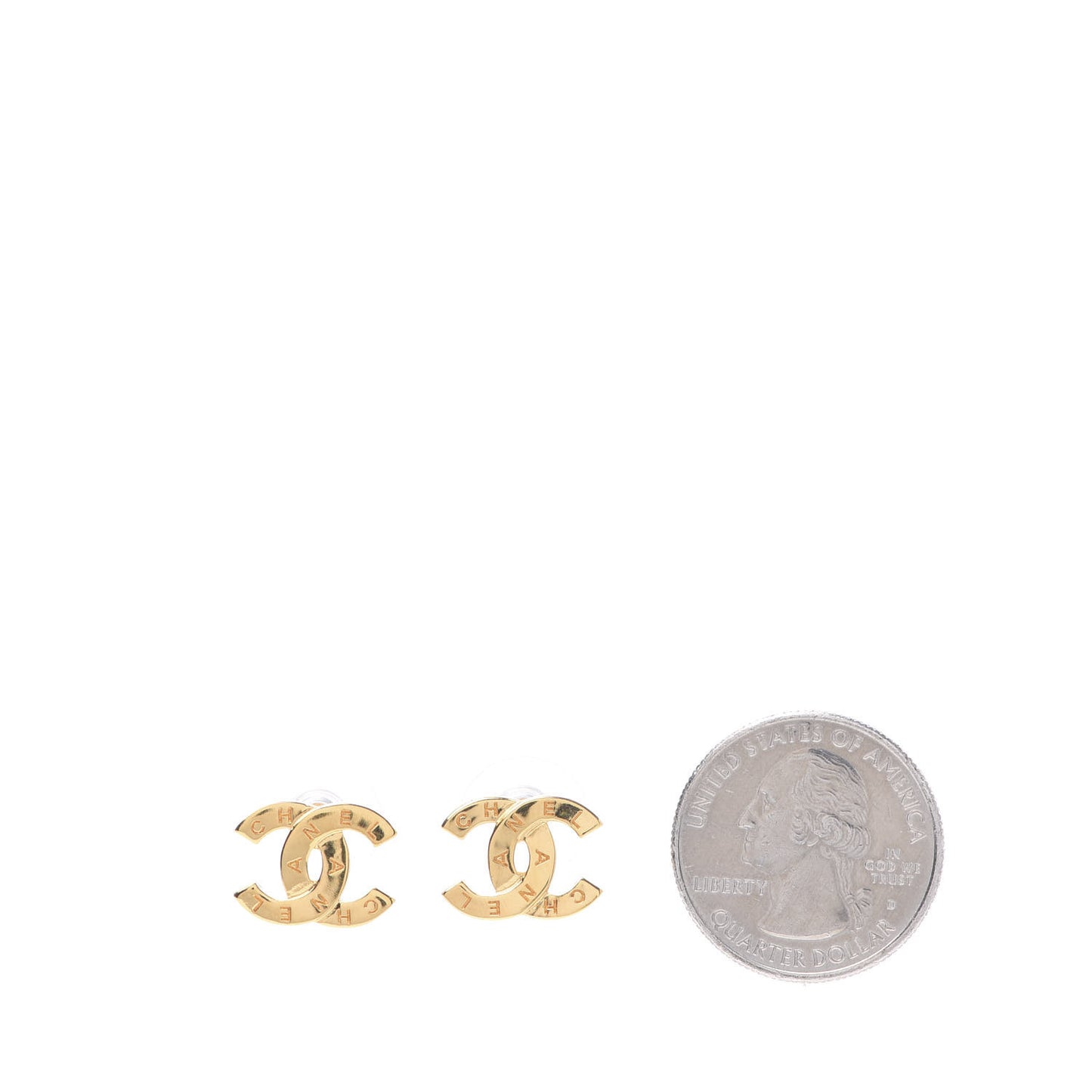 Metal CC Paris Button Stud Earrings Gold