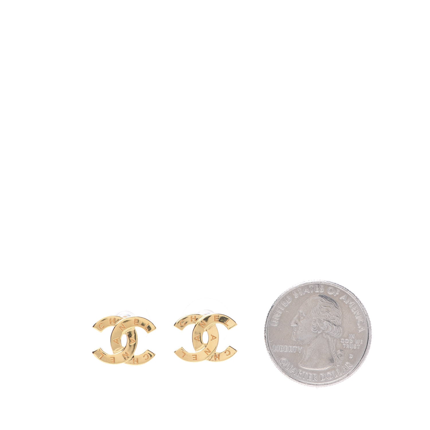 Chanel Metal CC Paris Button Stud Earrings Gold 2 of 5