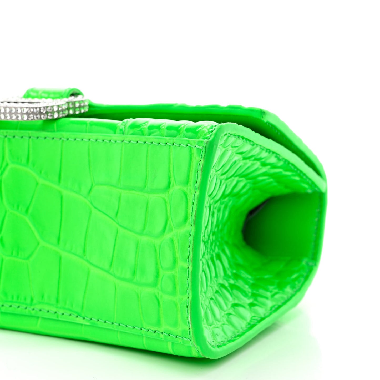Shiny Calfskin Strass Crocodile Embossed Hourglass Top Handle Bag XS Fluo Green