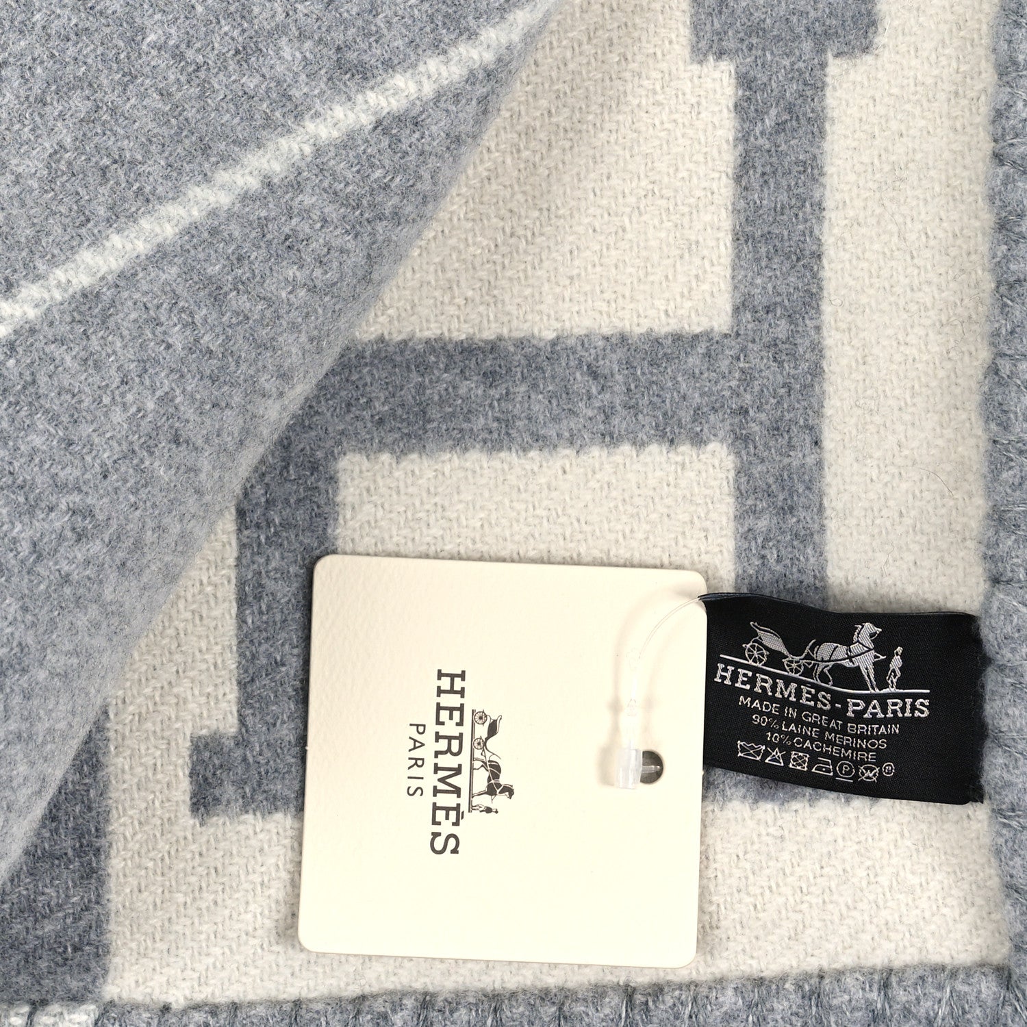 Hermes Wool Cashmere Avalon III Blanket Ecru Gris Clair 3 of 3