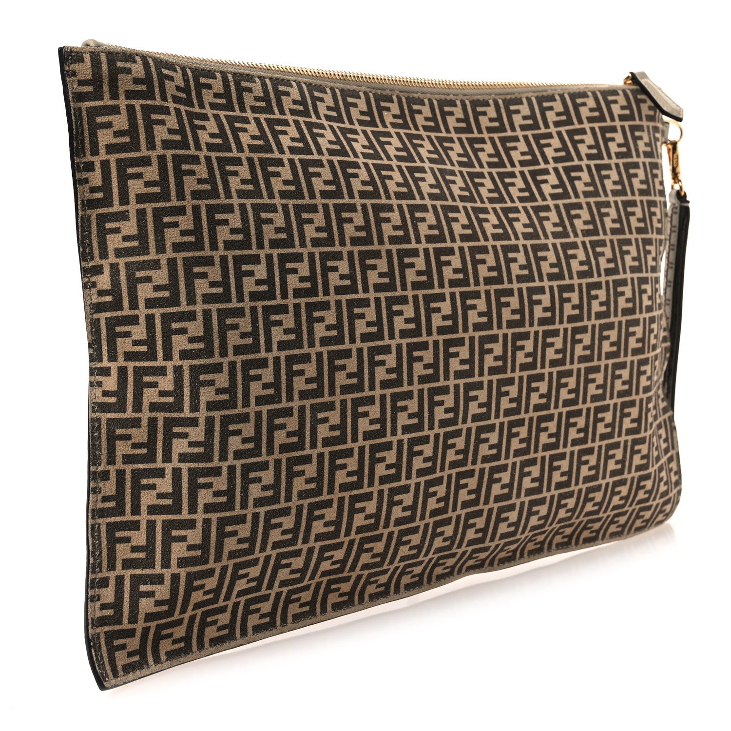 Fendi Suede Vitello Grace Micro FF Large Flat Pouch Nude Spring Maya 3 of 10