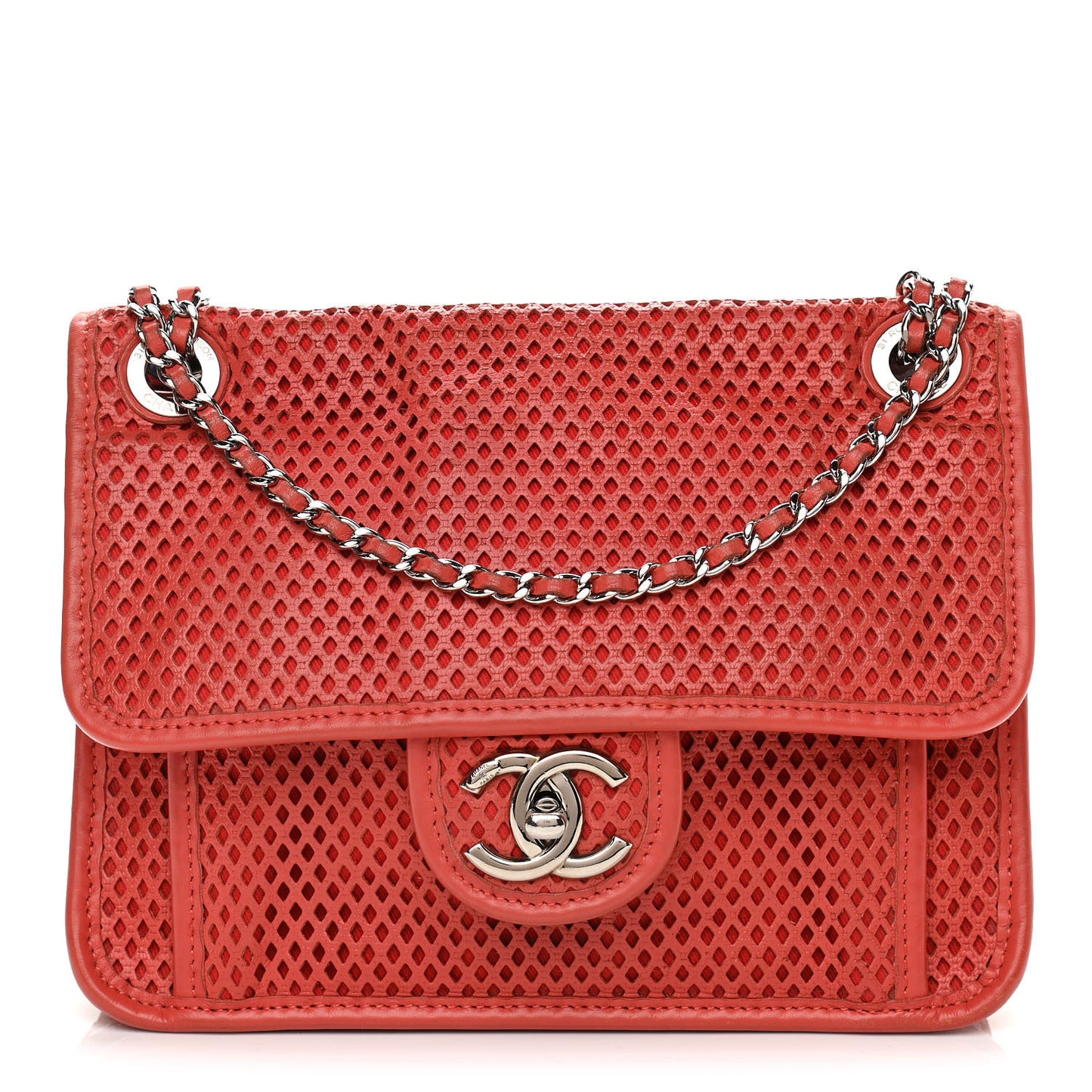 Perforated Calfskin Small Up In The Air Flap Red