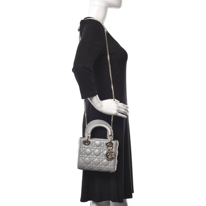 Christian Dior Metallic Lambskin Cannage Mini Lady Dior Grey 2 of 9