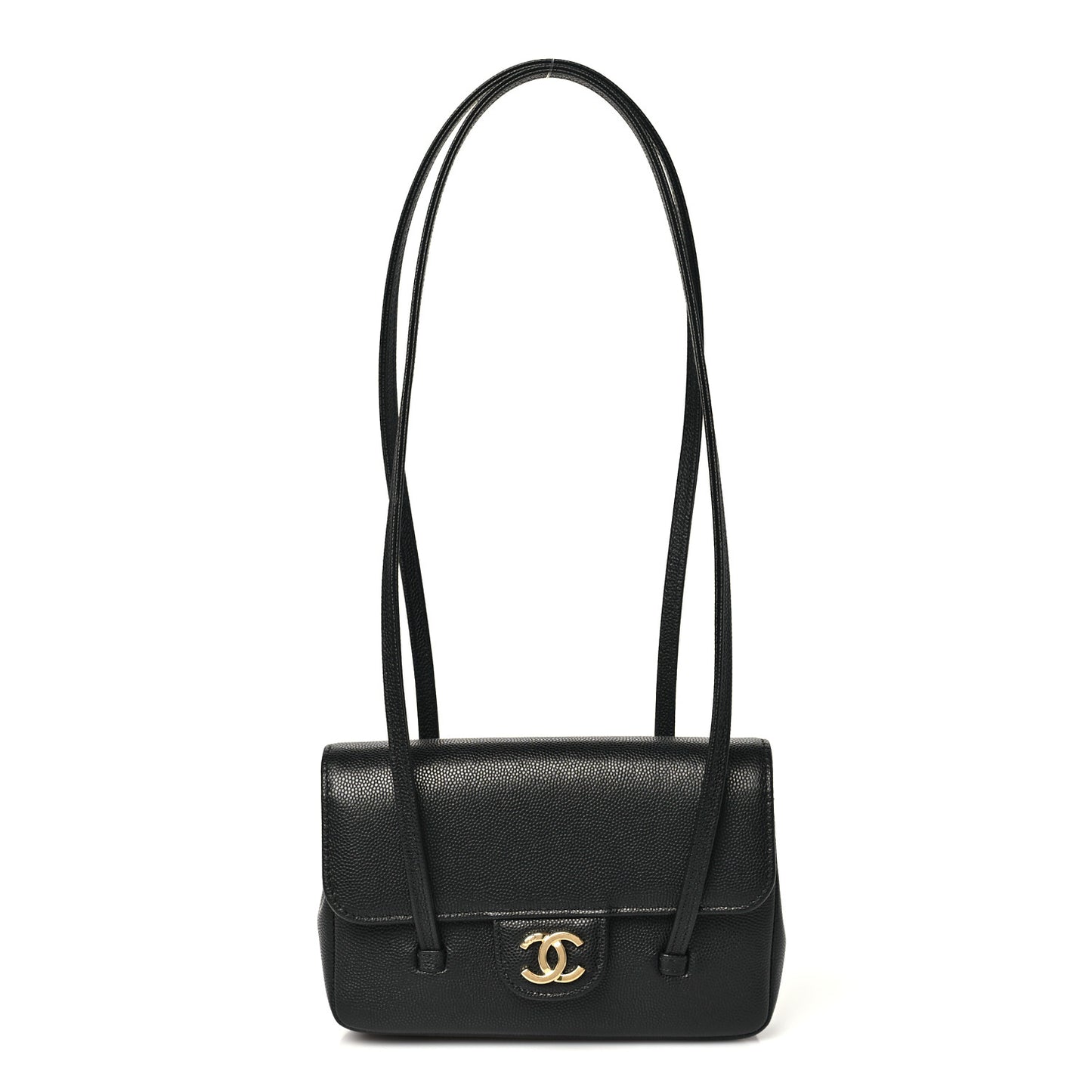Shiny Caviar Mini Preppy Coco Shoulder Bag Black