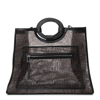 Fendi Mesh Vitello Century Cuoio FF 1974 Large Runaway Shopper Tote Marrone Black Ebano 1 of 9