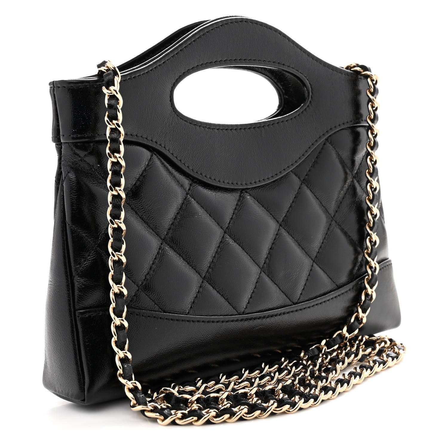Chanel Shiny Crumpled Calfskin Quilted Nano 31 Shopping Bag Black 2 of 11