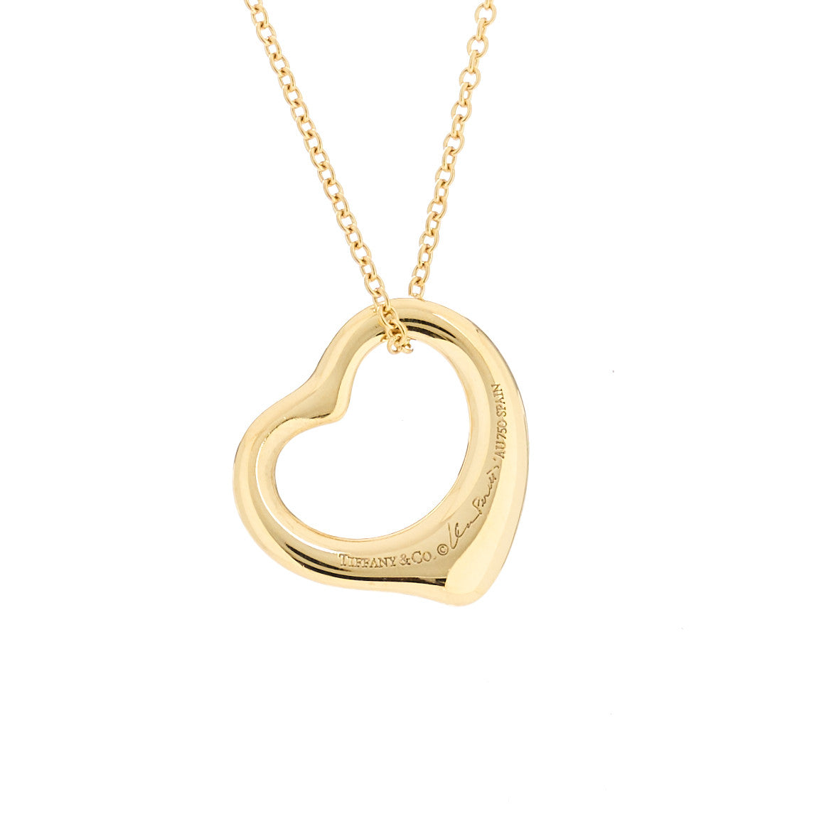 18K Yellow Gold 16mm Elsa Peretti Open Heart Pendant Necklace