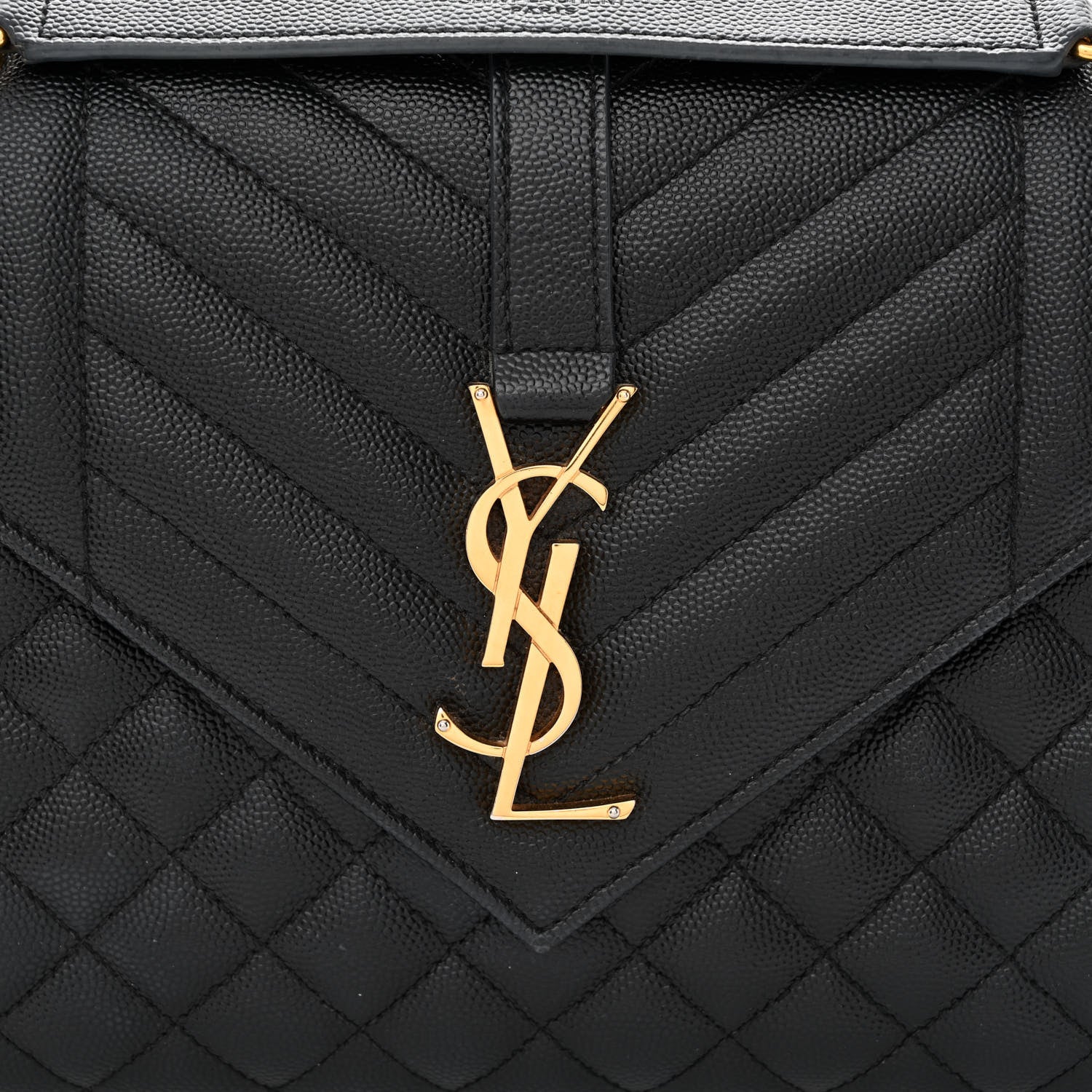 Saint Laurent Grain De Poudre Textured Mixed Matelasse Triquilt Medium Monogram Satchel Black 9 of 12