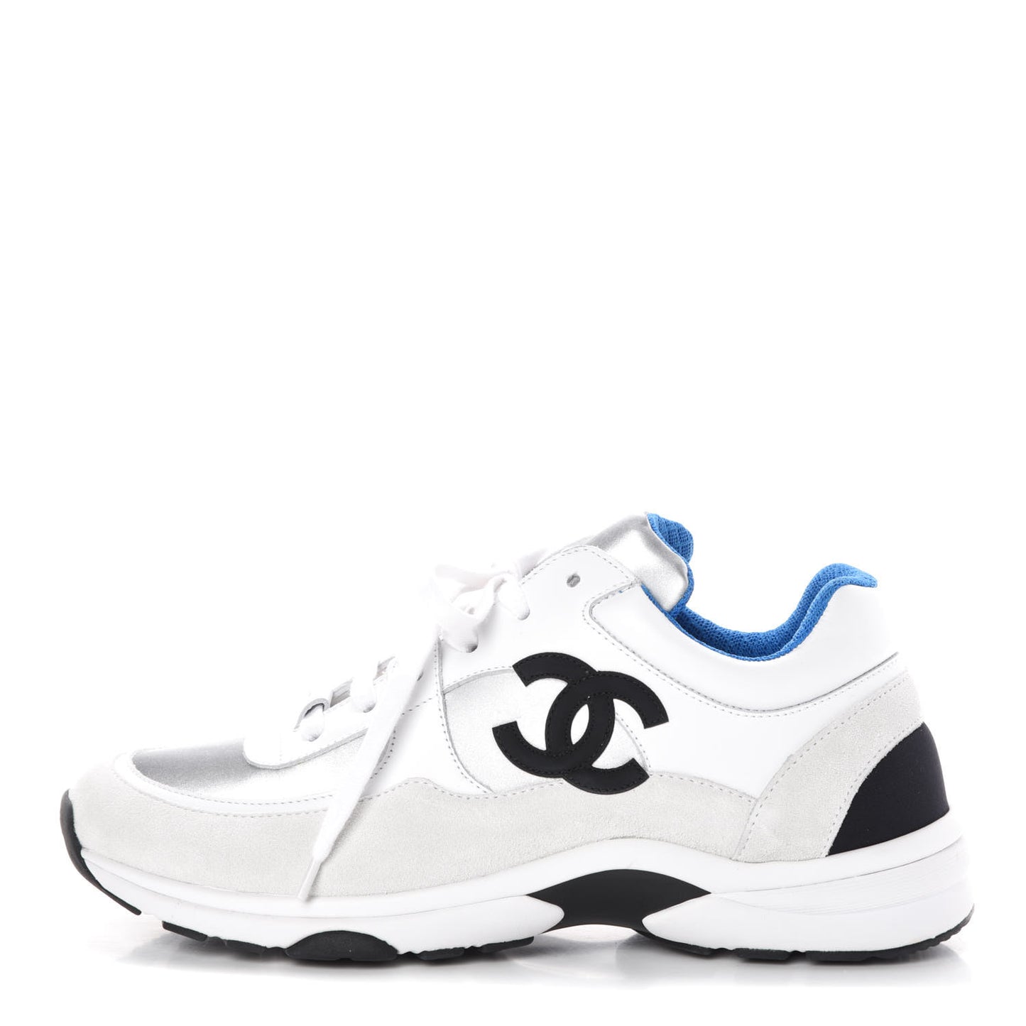 Suede Calfskin Womens CC Sneakers 39.5 White Silver Blue