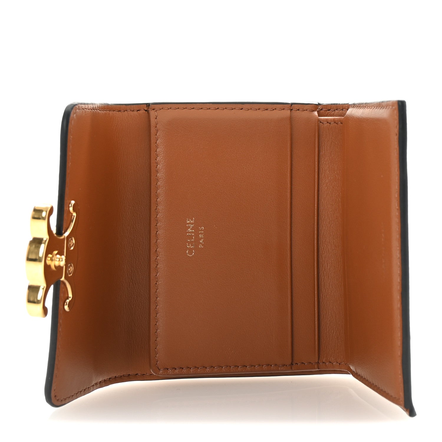 Celine Canvas Triomphe Compact Triomphe Wallet With Coin Purse Tan 5 of 6