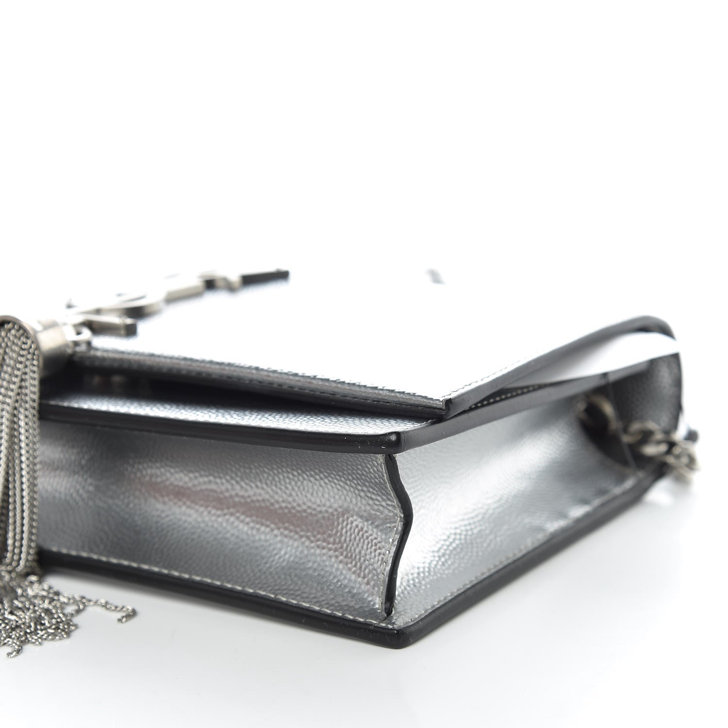 Saint Laurent Metallic Grain De Poudre Kate Monogram Tassel Chain Wallet Silver 6 of 9