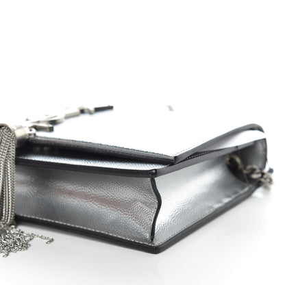 Saint Laurent Metallic Grain De Poudre Kate Monogram Tassel Chain Wallet Silver 6 of 9