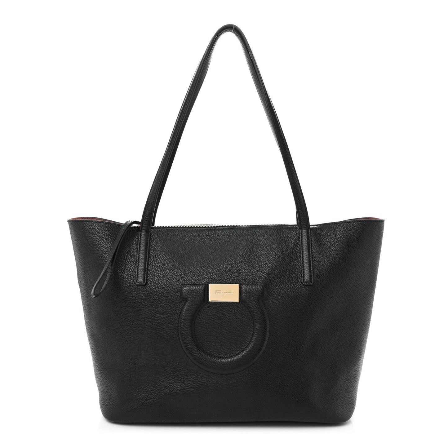 Grainy Calfskin Medium Gancini Tote Black