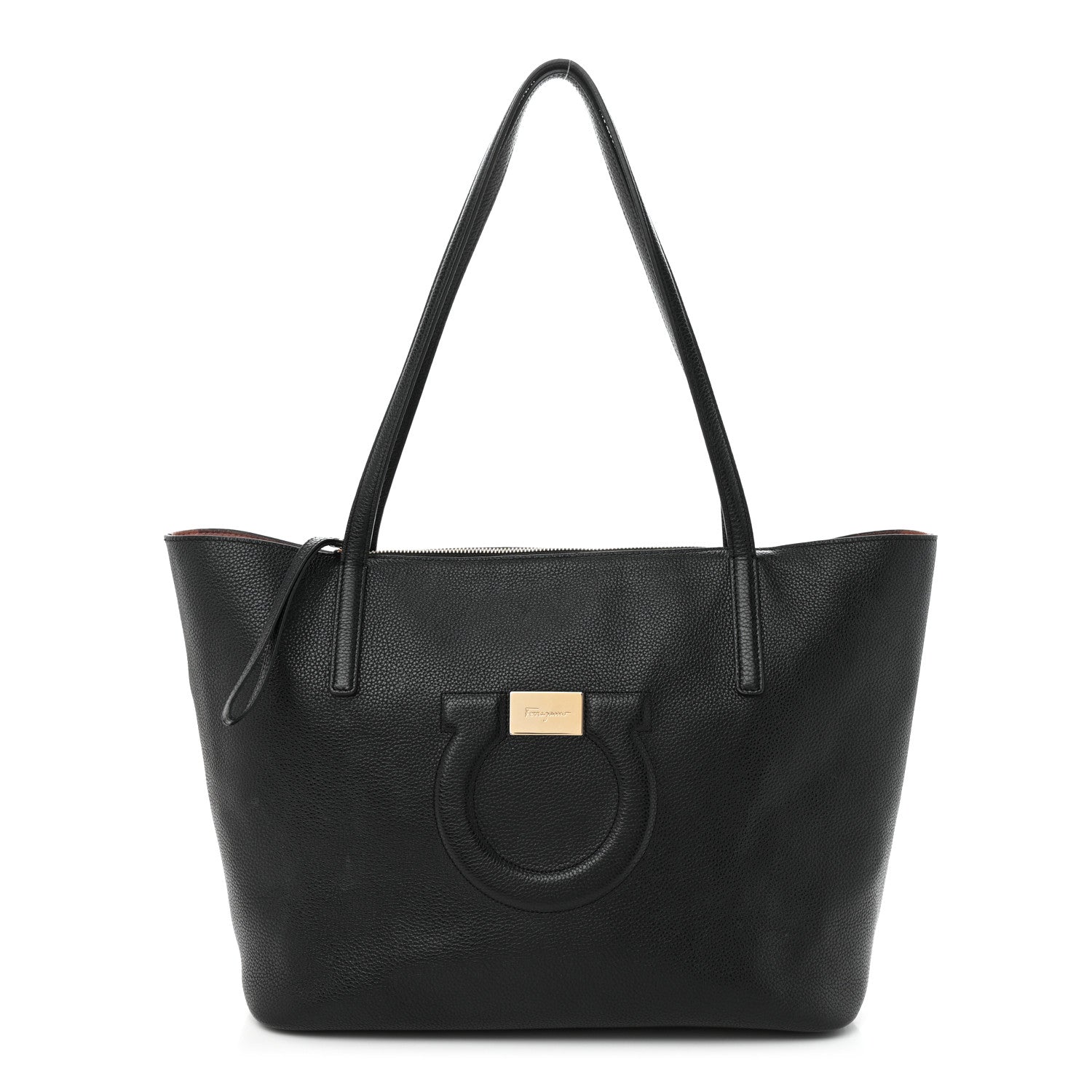 Salvatore Ferragamo Grainy Calfskin Medium Gancini Tote Black 3 of 12