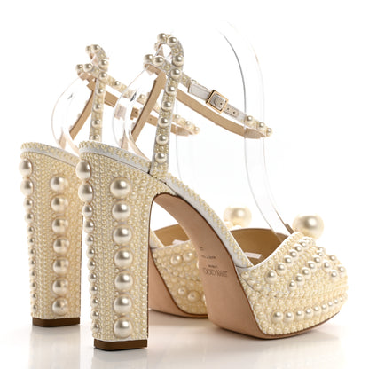 Jimmy Choo Pearl Satin Sacaria 120 Sandals 41 White 4 of 10