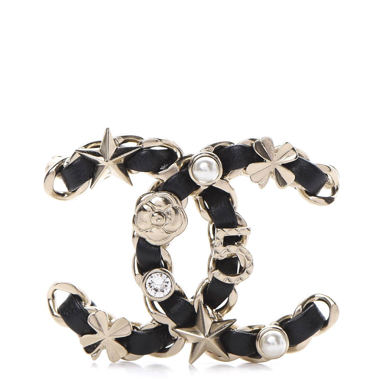 Chanel Lambskin Pearl Strass Sergeant Brooch Gold 1 of 4