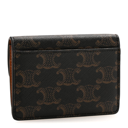 Celine Triomphe Canvas Calfskin Flap Card Holder Tan 3 of 11