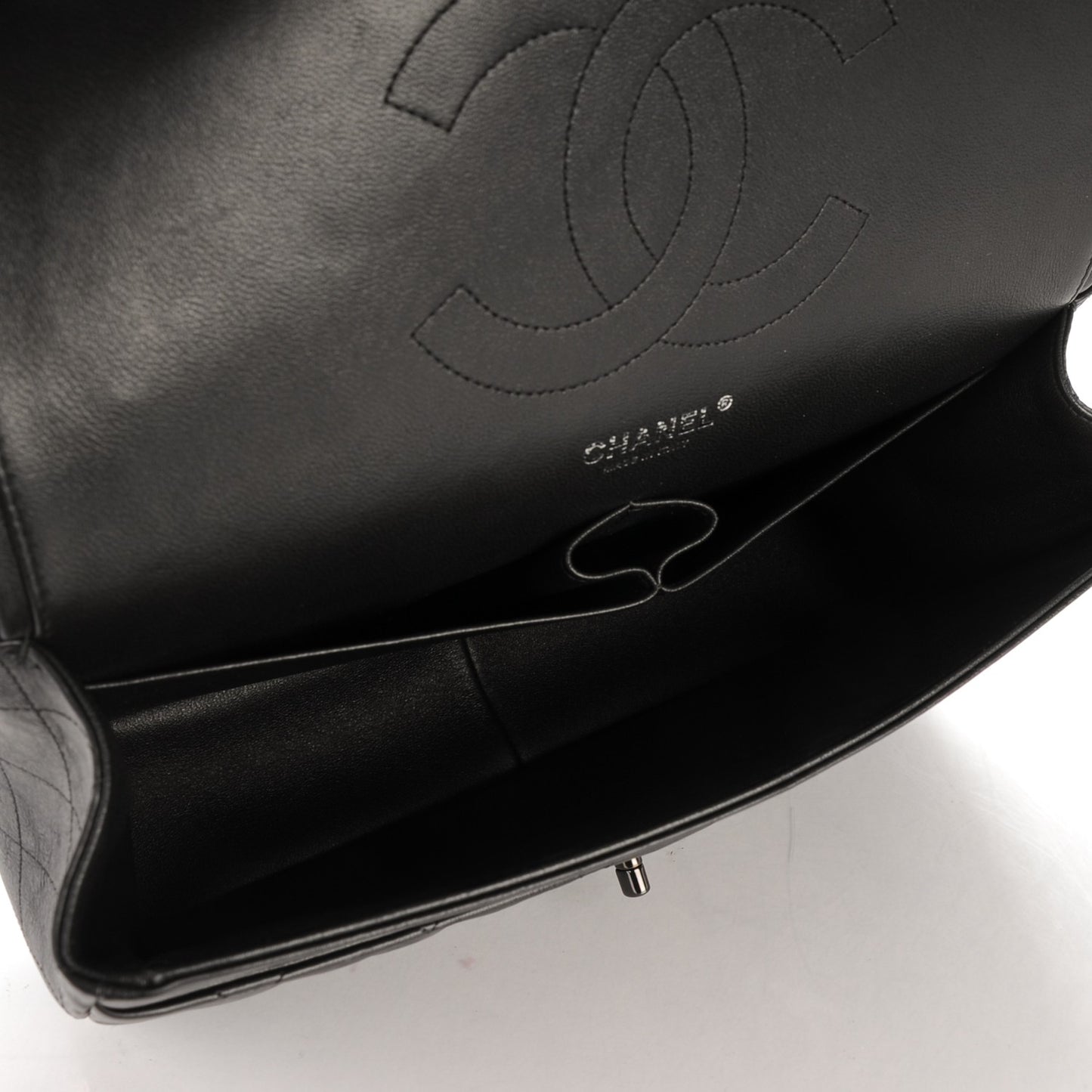 Crumpled Calfskin Quilted Jumbo Double Flap So Black