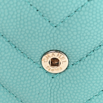 Chanel Caviar Chevron Quilted Flap Card Holder Green 9 of 10