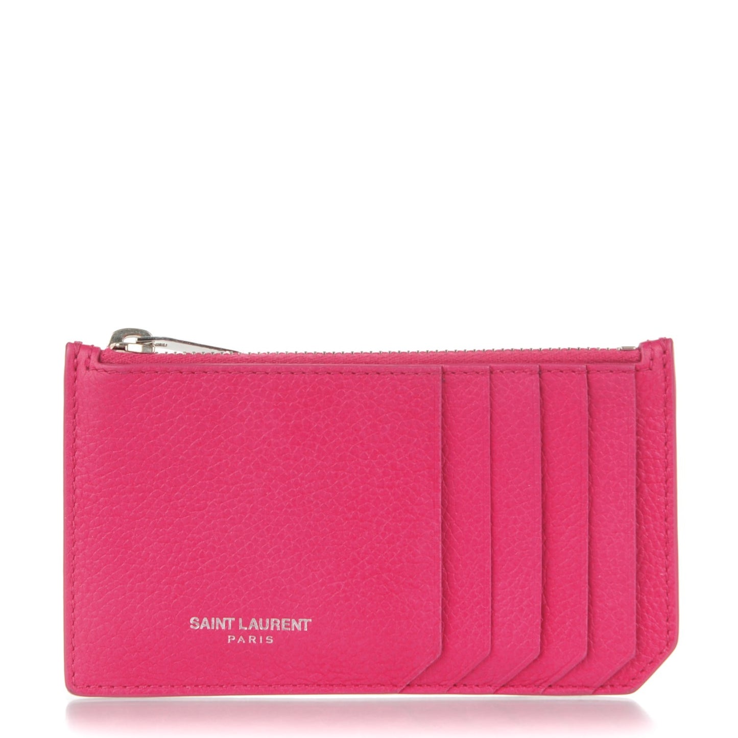 Grained Calfskin 5 Fragments Zip Pouch Card Holder Lipstick Fuchsia