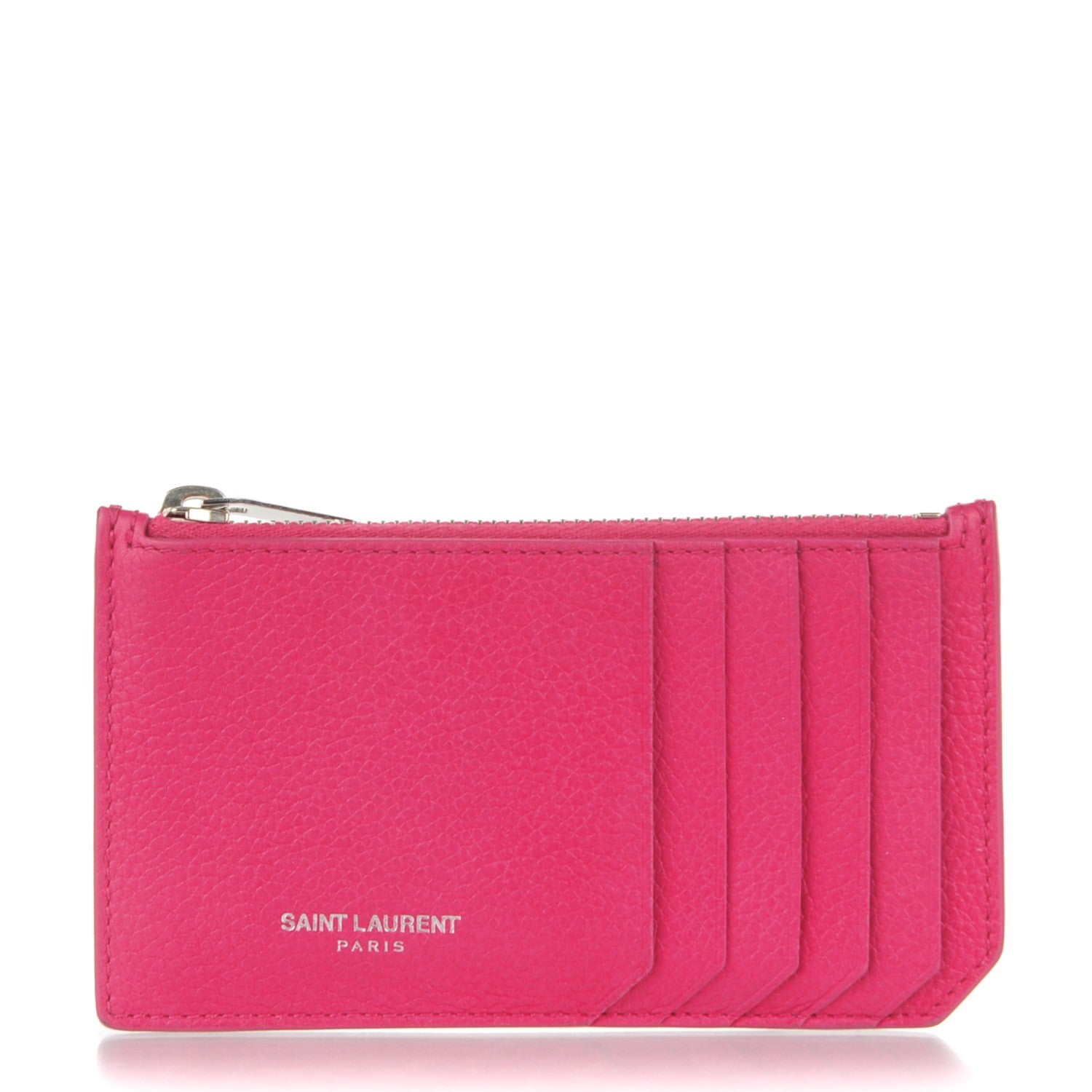 Saint Laurent Grained Calfskin 5 Fragments Zip Pouch Card Holder Lipstick Fuchsia 1 of 6