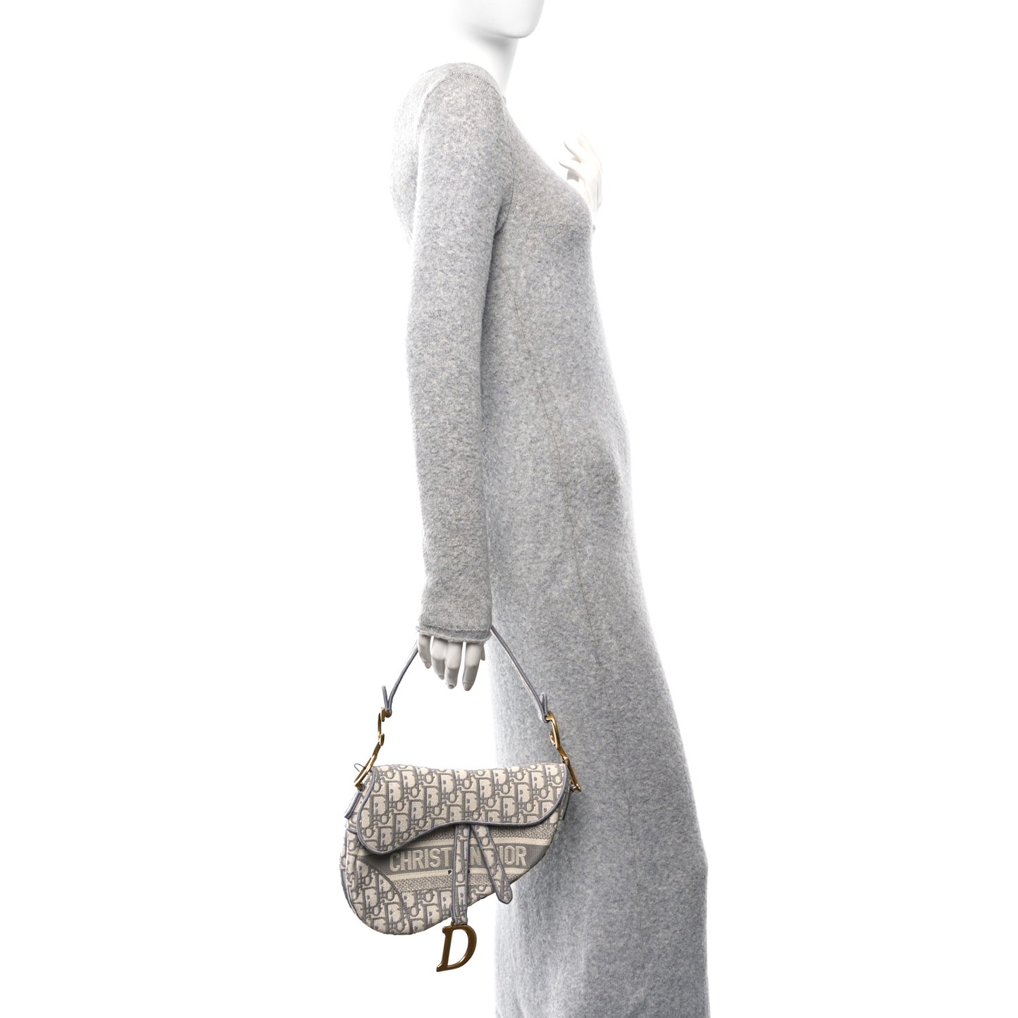 Oblique Embroidered Saddle Bag Gray