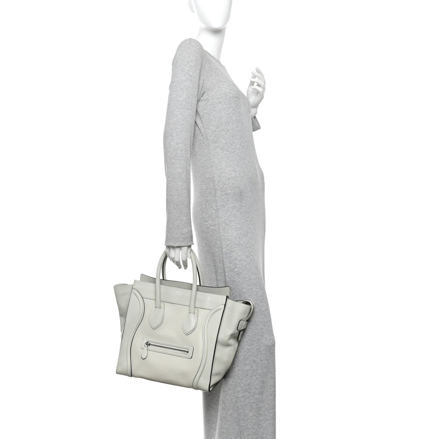 Drummed Calfskin Mini Luggage Pebble Grey