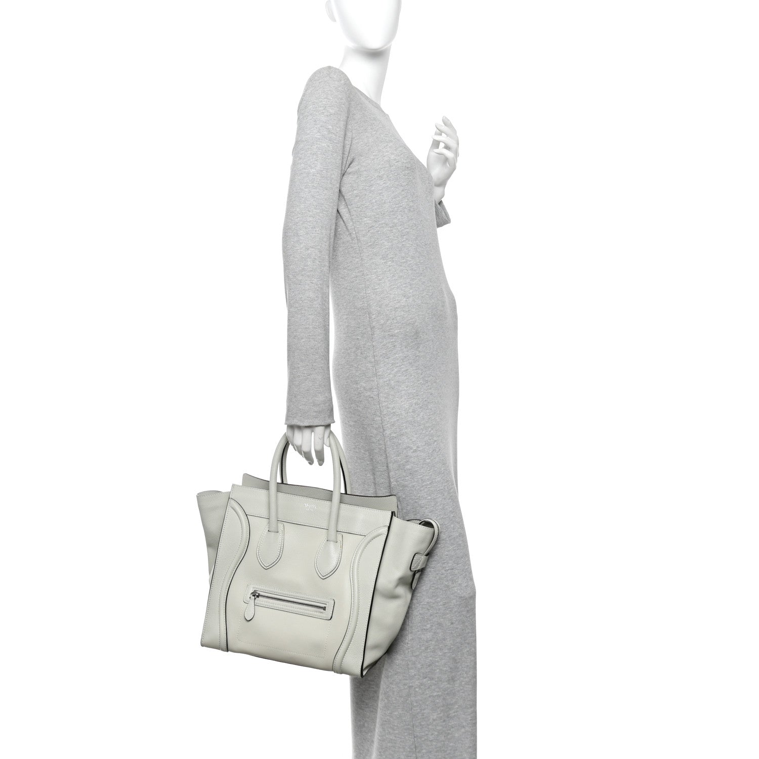 Celine Drummed Calfskin Mini Luggage Pebble Grey 2 of 12