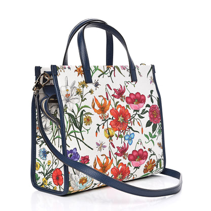 Gucci Canvas Medium Flora Tote White Multicolor Blue Agata 3 of 10