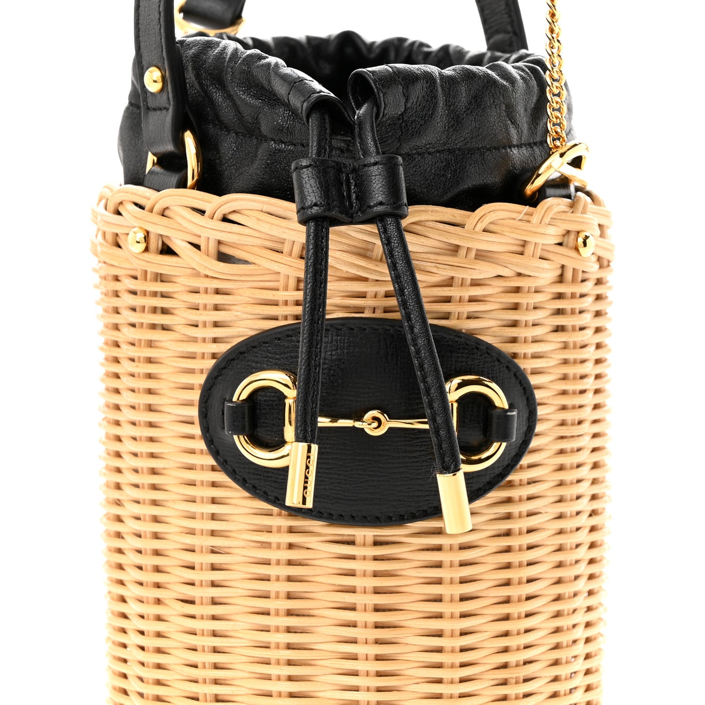 Wicker Horsebit 1955 Bucket Bag Natural Black
