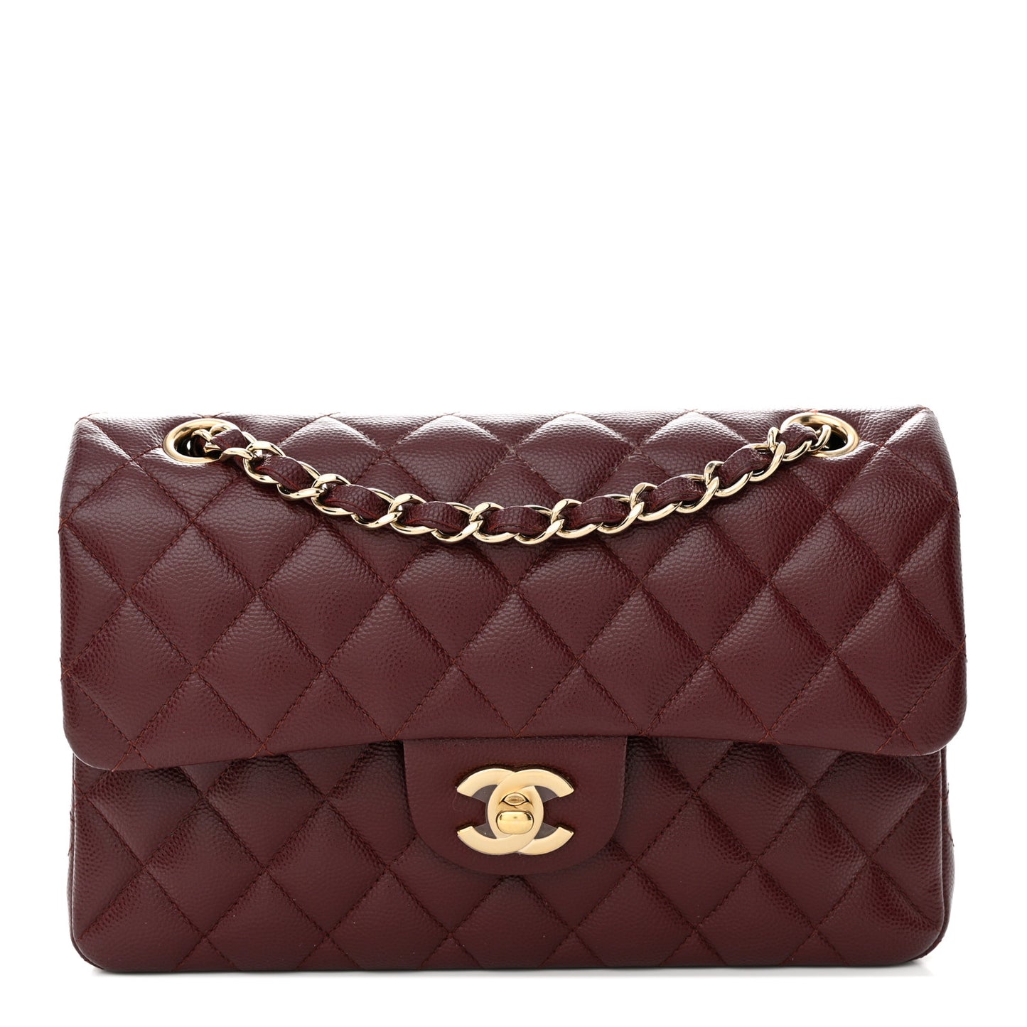 Caviar Quilted Small Double Flap Burgundy