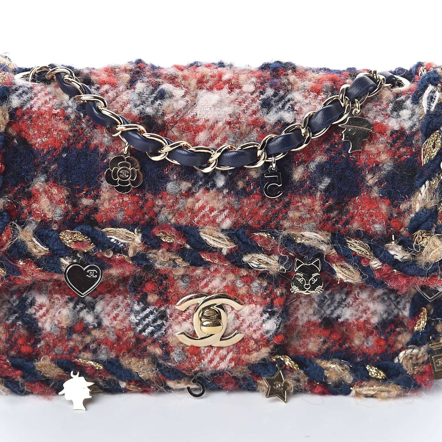 Tweed Quilted Charms Mini Rectangular Flap Red Multicolor