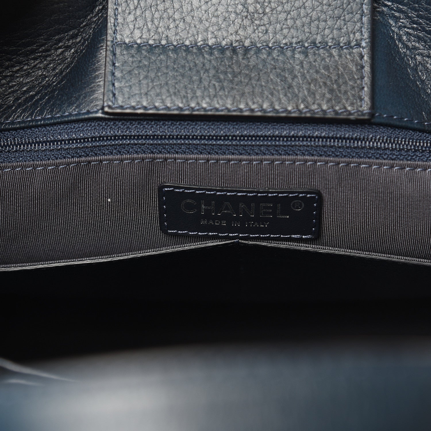 Chanel Deerskin Stitched Large CC Shopping Tote Navy 6 of 17