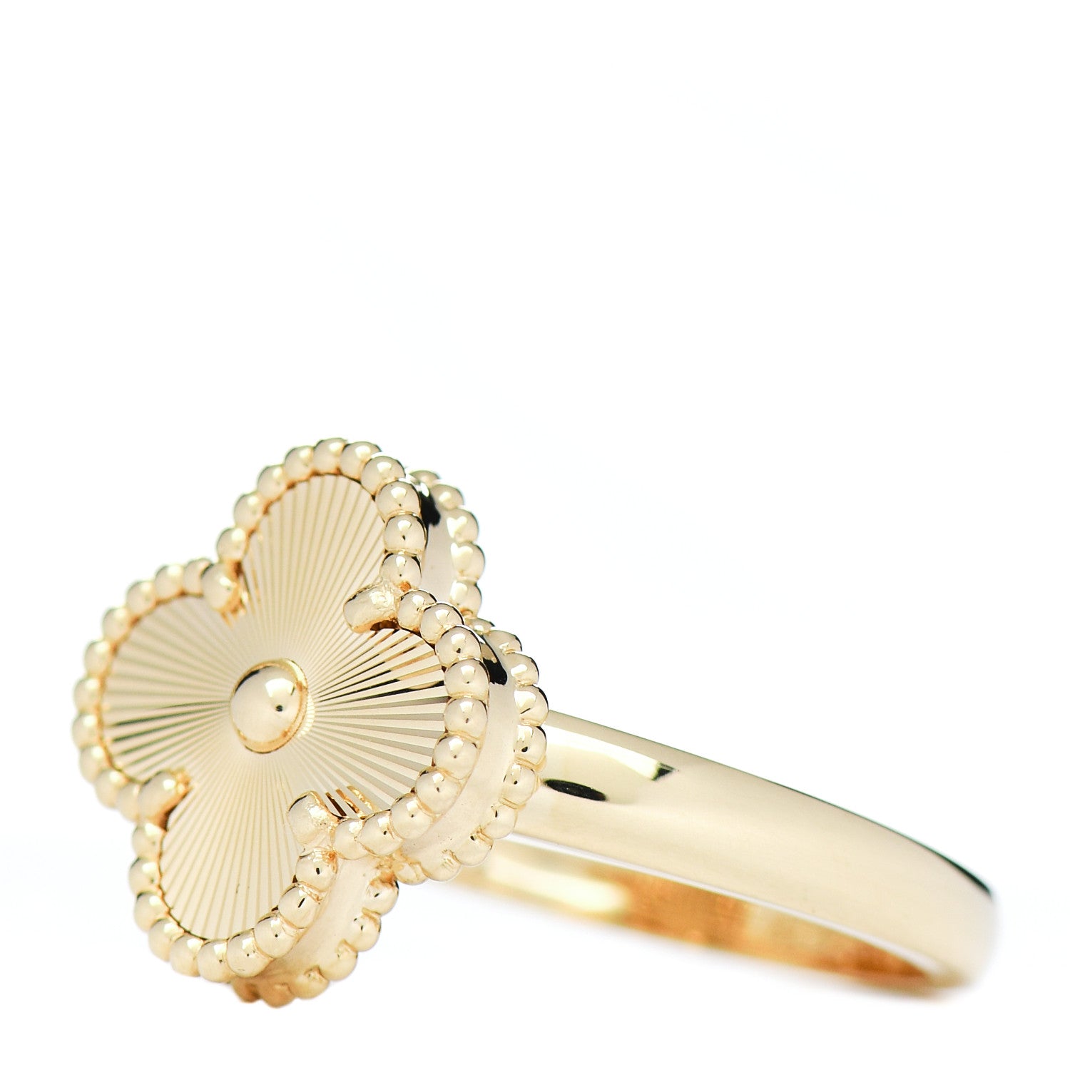 Van Cleef & Arpels 18K Yellow Gold Guilloche Vintage Alhambra Ring 58 8.25 3 of 6