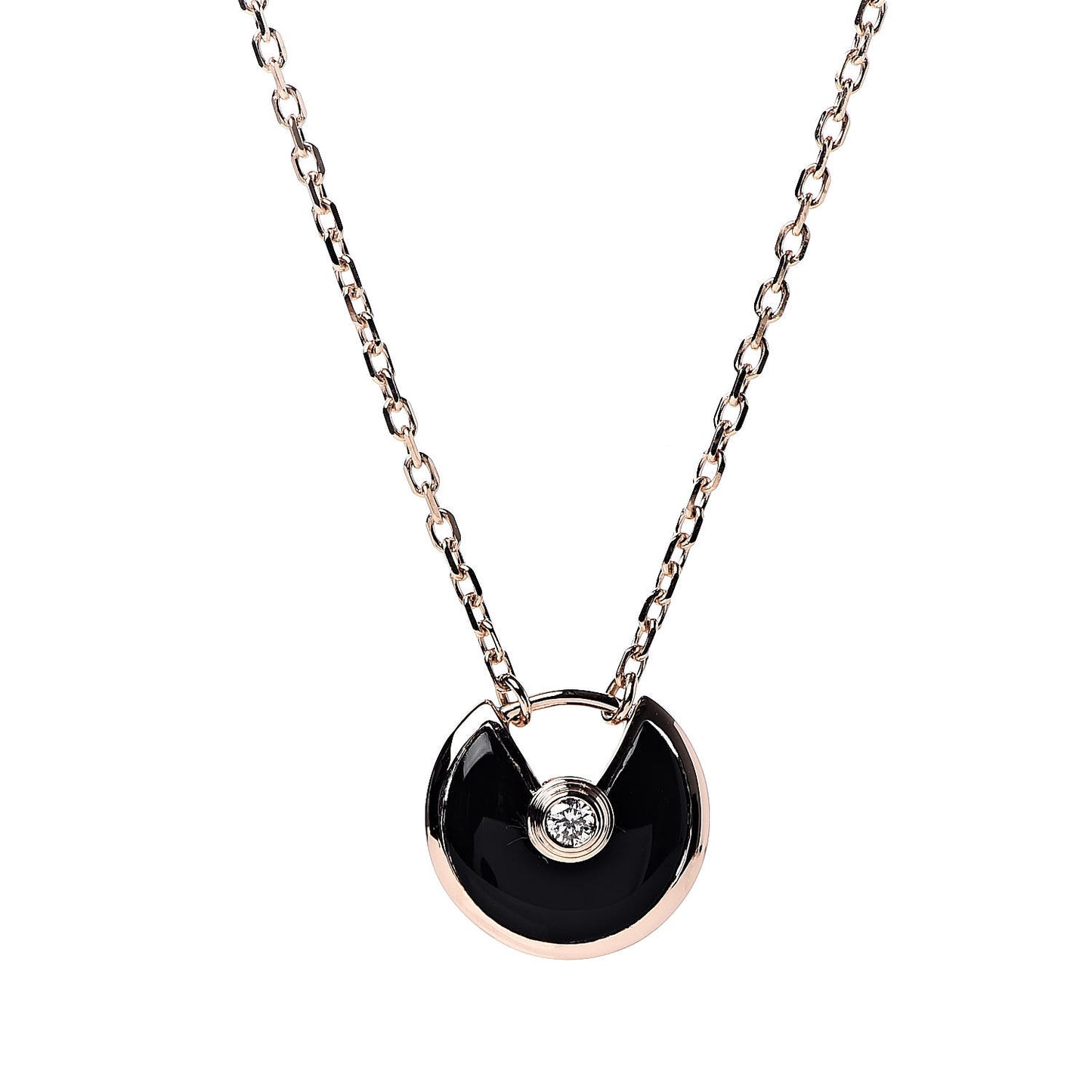 18K Pink Gold Diamond Black Onyx XS Amulette de Cartier Pendant Necklace
