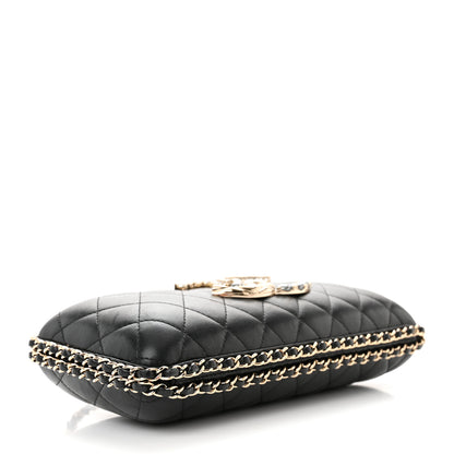 Chanel Lambskin Quilted Pearl Crystal Chain Around Clutch Black 4 of 20