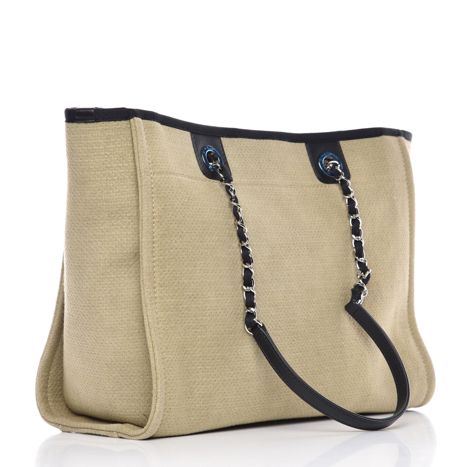 Chanel Canvas Small Deauville Tote Beige Black 3 of 9