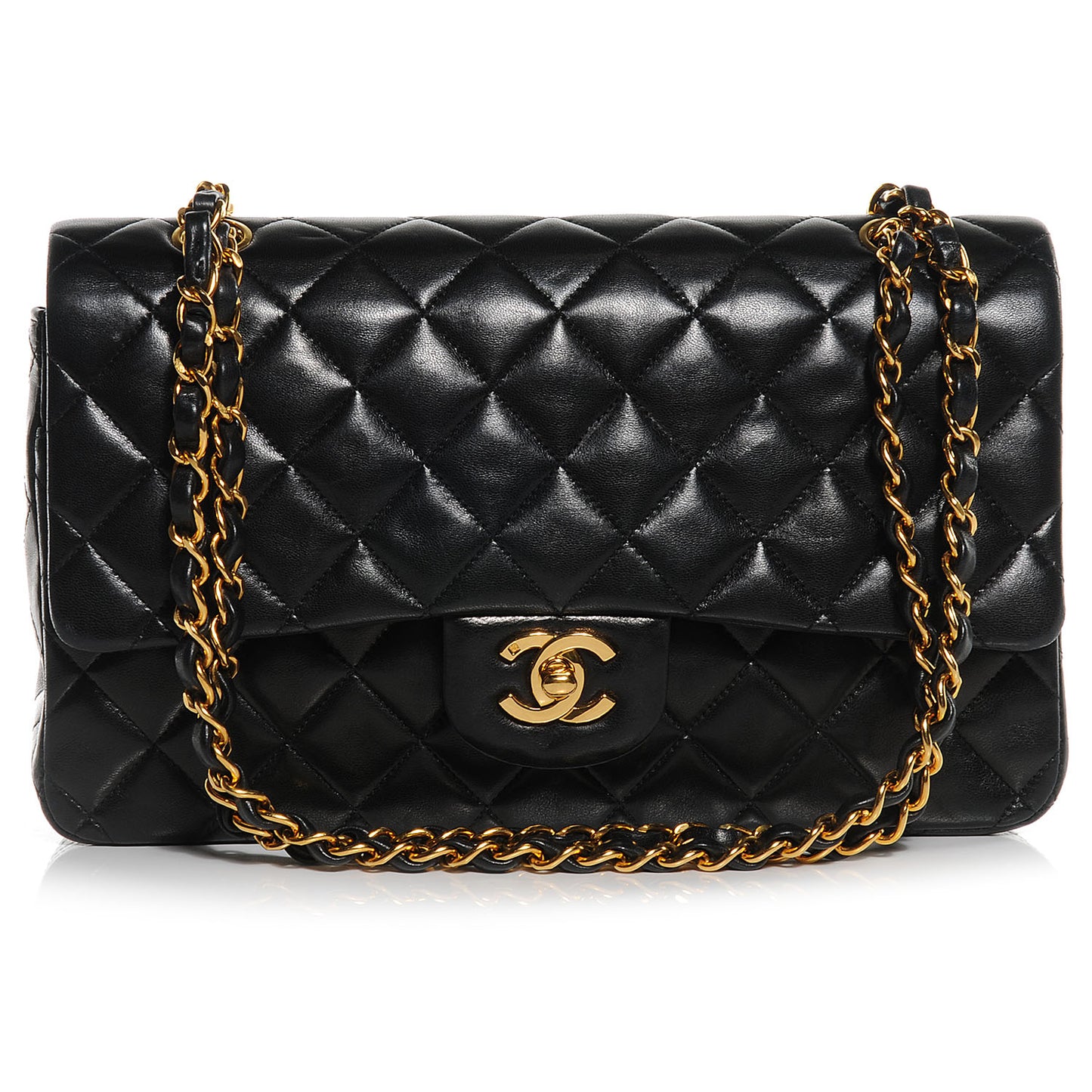 Lambskin Medium Double Flap Black