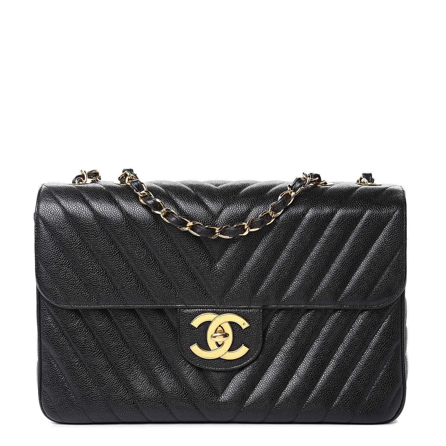 Chanel Caviar Chevron Quilted Maxi Single Flap Black 1 of 14