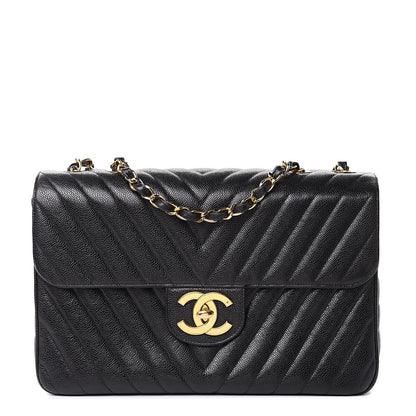 Chanel Caviar Chevron Quilted Maxi Single Flap Black 1 of 14