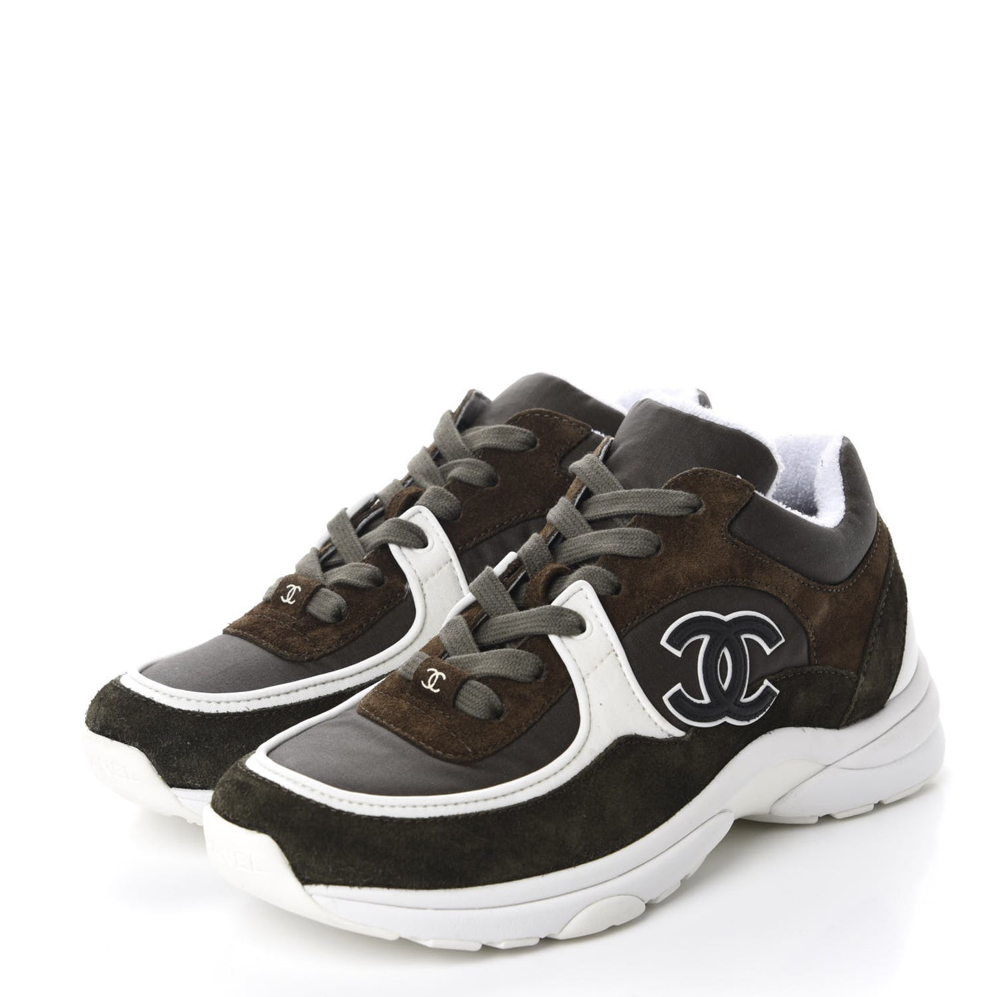 Fabric Calfskin Suede CC Womens Sneakers 36 Dark Green