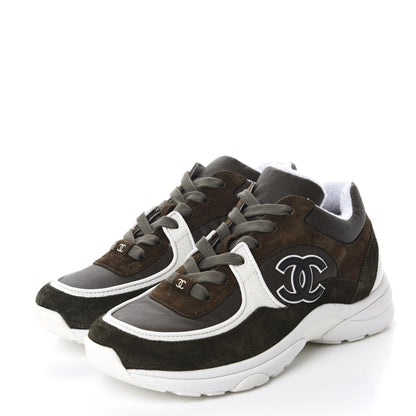 Chanel Fabric Calfskin Suede CC Womens Sneakers 36 Dark Green 3 of 9