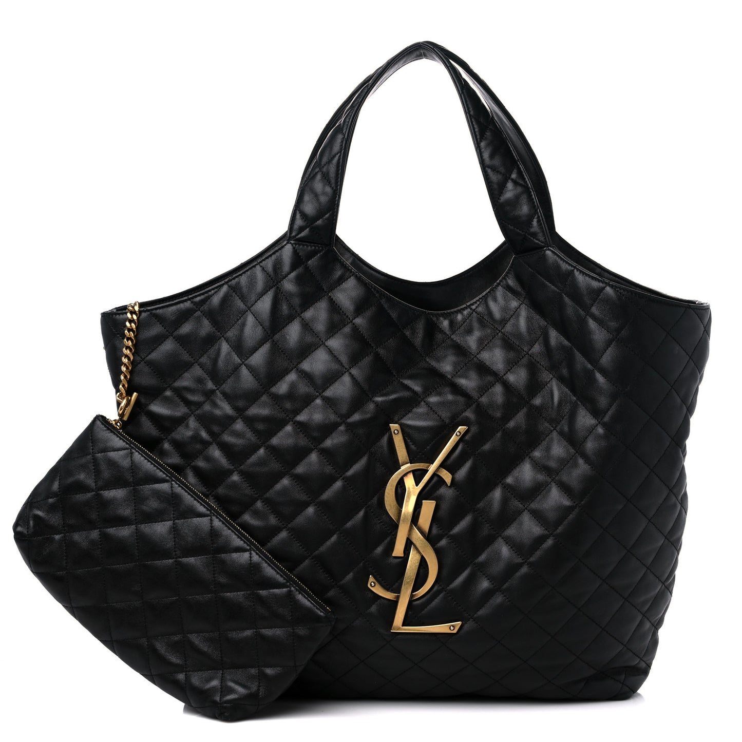 Lambskin Quilted Maxi Icare Shopping Tote Black