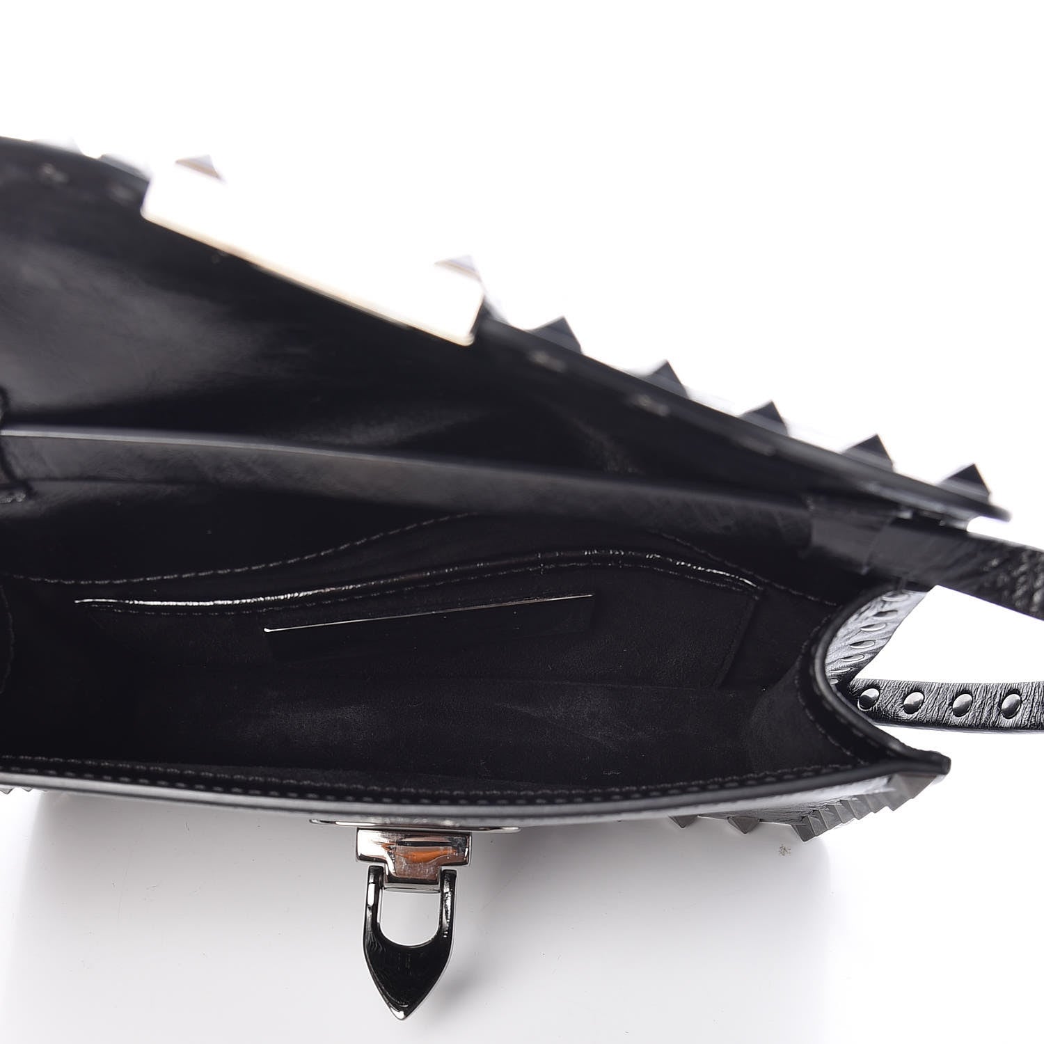 Valentino Garavani Craquele Calfskin Rockstud Shoulder Flap Bag Black 5 of 8