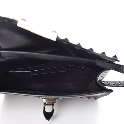 Valentino Garavani Craquele Calfskin Rockstud Shoulder Flap Bag Black 5 of 8