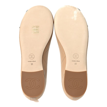 Chanel Lambskin Quilted CC Cambon Ballet Flats 38 Beige Black 7 of 11